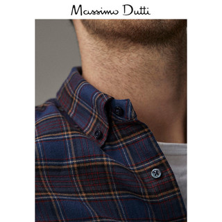 Massimo Dutti 00113014401 男士修身款斜纹布格纹衬衫