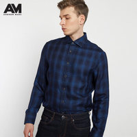 ANDREW MARC XFSM8GS291MNY 男士格纹衬衫 (蓝色、M)