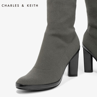 CHARLES & KEITH CK1-90900046 高跟圆头长筒靴 (37、蓝色)