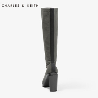 CHARLES & KEITH CK1-90900046 高跟圆头长筒靴 (37、黑色)