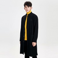 【秋冬新品】欧时力男装字母刺绣立领长款羊毛呢大衣青少年夹克 XL 黑色