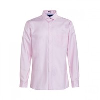 Tommy Hilfiger男装纯色商务长袖修身衬衫 43国际版偏大一码 粉色