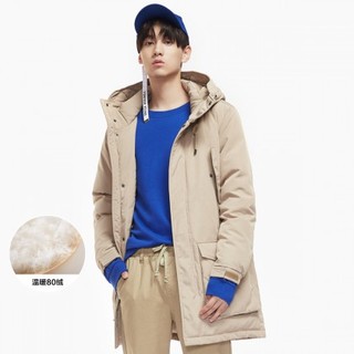 【御寒保暖】冬季新品韩版中长款宽松工装连帽派克外套男士羽绒服 XL 卡其