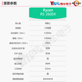 AMD 超威半导体 Ryzen 5-2600X 锐龙六核 原盒装处理器+华硕B450m台式机 (AM4)