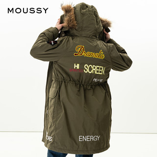 MOUSSY 028AAB30-5080 宽松带帽毛领休闲长款大衣外套