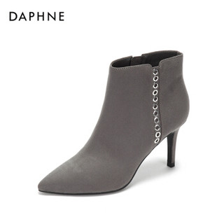 DAPHNE 达芙妮 1017605034 女士金属装饰高跟靴 (39、灰色)