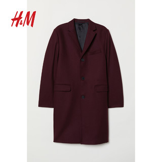  H&M 至臻品质系列男士混纺羊绒大衣0631777 (52、深梅红色)