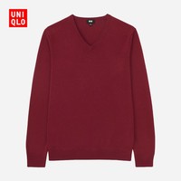  UNIQLO 优衣库 409171 男士美丽奴V领针织衫 (L、红色)