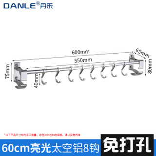 DANLE 丹乐 免打孔厨房挂钩 60cm8钩银色