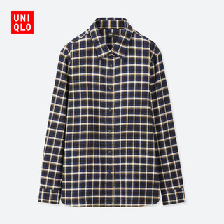UNIQLO 优衣库 412264 女士法兰绒格子衬衫 (藏青色、S)