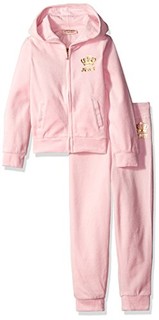 Juicy Couture 女童天鹅绒连帽外套长裤套装 浅粉色 2T