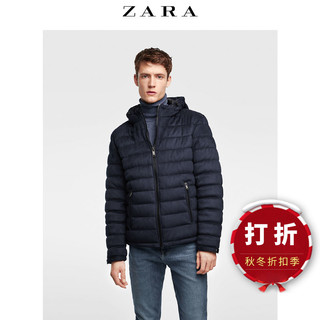 ZARA 04341490401 男装 深蓝色绒面质感连帽夹克外套 