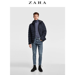 ZARA 04341490401 男装 深蓝色绒面质感连帽夹克外套 