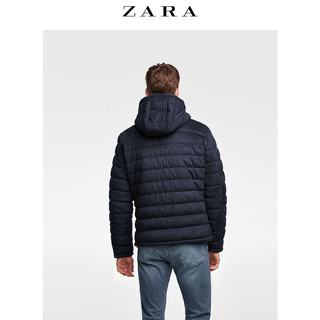 ZARA 04341490401 男装 深蓝色绒面质感连帽夹克外套 