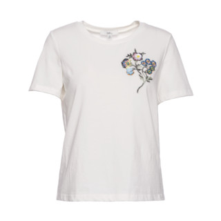 Betu 百图 1803T06 女士刺绣钉珠短袖T恤 白色 S