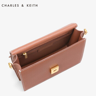 CHARLES & KEITH 女士皮质锁扣翻盖斜挎包 CK2-50780732 白兰地色 S