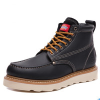 Dickies 帝客 男士真皮圆头系带平底短筒靴 164M50LXS34M 黑色加绒 39