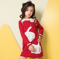 SOUHAIT 水孩儿 女童手绘天鹅提花线衣裙