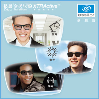 essilor 依视路 XTRActive 车内变色非球面 钻晶A4膜镜片