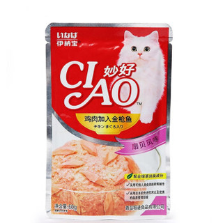 INABA 伊纳宝 宠物 猫用湿粮包 鸡肉加小银鱼 60g*12瓶