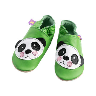 Starchild 全牛皮婴幼儿软底学步鞋 熊猫 绿色