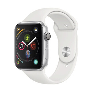 Apple 苹果 Watch系列 Watch Series 4 GPS款 智能手表 44mm 银色 白色硅胶表带 16GB（ECG、GPS、北斗、扬声器、温度计）