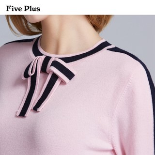  Five Plus 2JD4035980 女士条纹拼接蝴蝶结圆领长袖毛衣 (S、黑色)