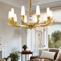 Epinl T89 美式玉石全铜鹿角吊灯 三头款(不含光源)