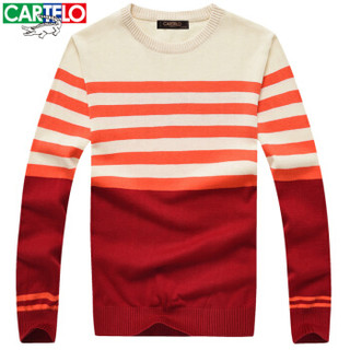 CARTELO 16018KE1201 男士条纹拼接长袖针织衫 橙红 M
