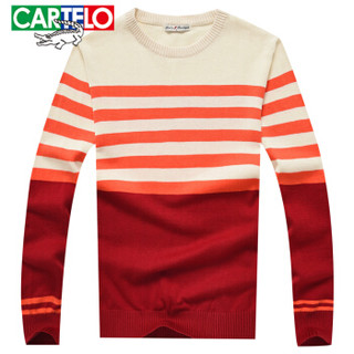 CARTELO 16018KE1201 男士条纹拼接长袖针织衫 橙红 XL