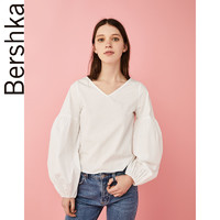 Bershka 巴适卡 00807111250 女士V领泡泡袖T恤