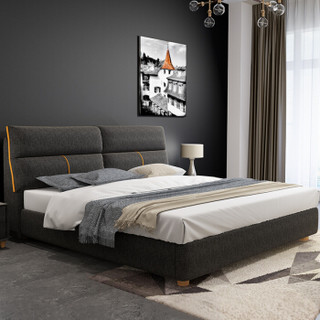 伊林雅 北欧实木床 黑色单床（180*200cm）+3D床垫+床头柜