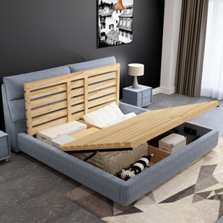伊林雅 北欧实木床 黑色单床（180*200cm）+3D床垫+床头柜