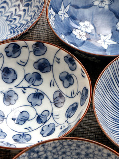 美浓烧 陶瓷碗 古染蓝绘礼盒 11.5cm 5件套