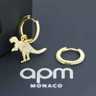 apm MONACO WONDERLAND系列 AE10238OXY 不对称金黄色银镶晶钻恐龙耳环