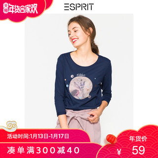 ESPRIT 087EE1K005 圆领印花款七分袖T恤