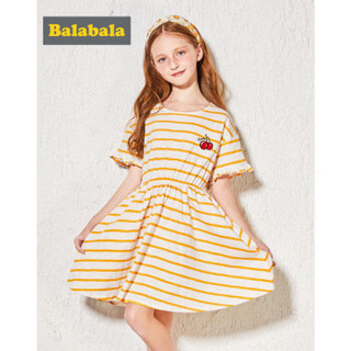 Balabala 巴拉巴拉 28112180150 儿童纯棉连衣裙 黄白色调 160
