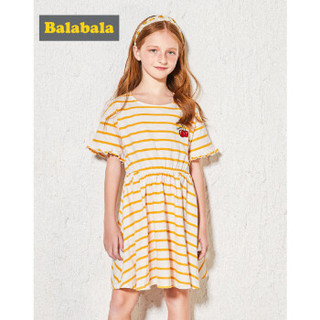 Balabala 巴拉巴拉 28112180150 儿童纯棉连衣裙 黄白色调 160