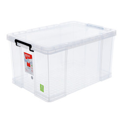 禧天龙特大号96L收纳箱衣物整理箱加厚周转箱塑料储物箱透明食品箱盖 透明白 *3件