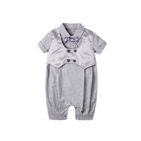 Augelute 男童复古马甲假两件连体衣 浅灰色 70cm