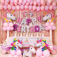 独角兽主题儿童生日派对装饰场景布置女孩宝宝周岁气球套餐背景墙