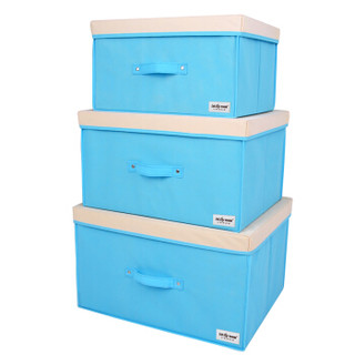 百草园 分盖收纳箱整理箱  28L+40L+60L 3个装 蓝色