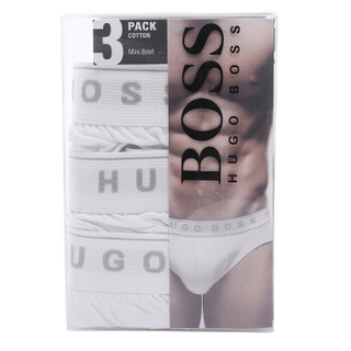 HUGO BOSS  男士纯棉内裤 白色全棉灰色logo3条装 50236731 S码