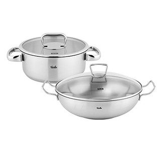 Fissler 菲仕乐 瑞克斯不锈钢炒锅32cm+汤锅20cm双柄玻璃盖