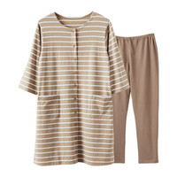 网易严选 日式月子服哺乳衣套装 卡其色