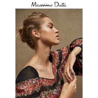 Massimo Dutti 05138555800 限量版局部花卉印花真丝衬衫