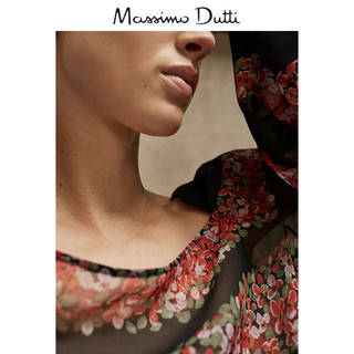 Massimo Dutti 05138555800 限量版局部花卉印花真丝衬衫