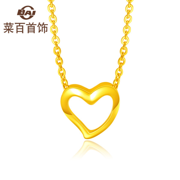 商品cbai 菜百首饰 9aan1736 简约心形足金项链 2.43g