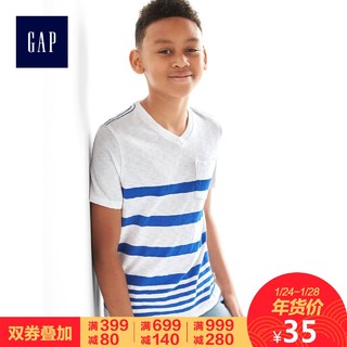 Gap 男童 733122 舒适条纹口袋V领T恤