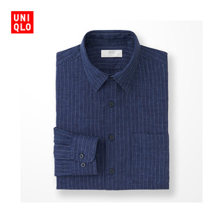 UNIQLO 优衣库 193796 男士高级麻条纹衬衫